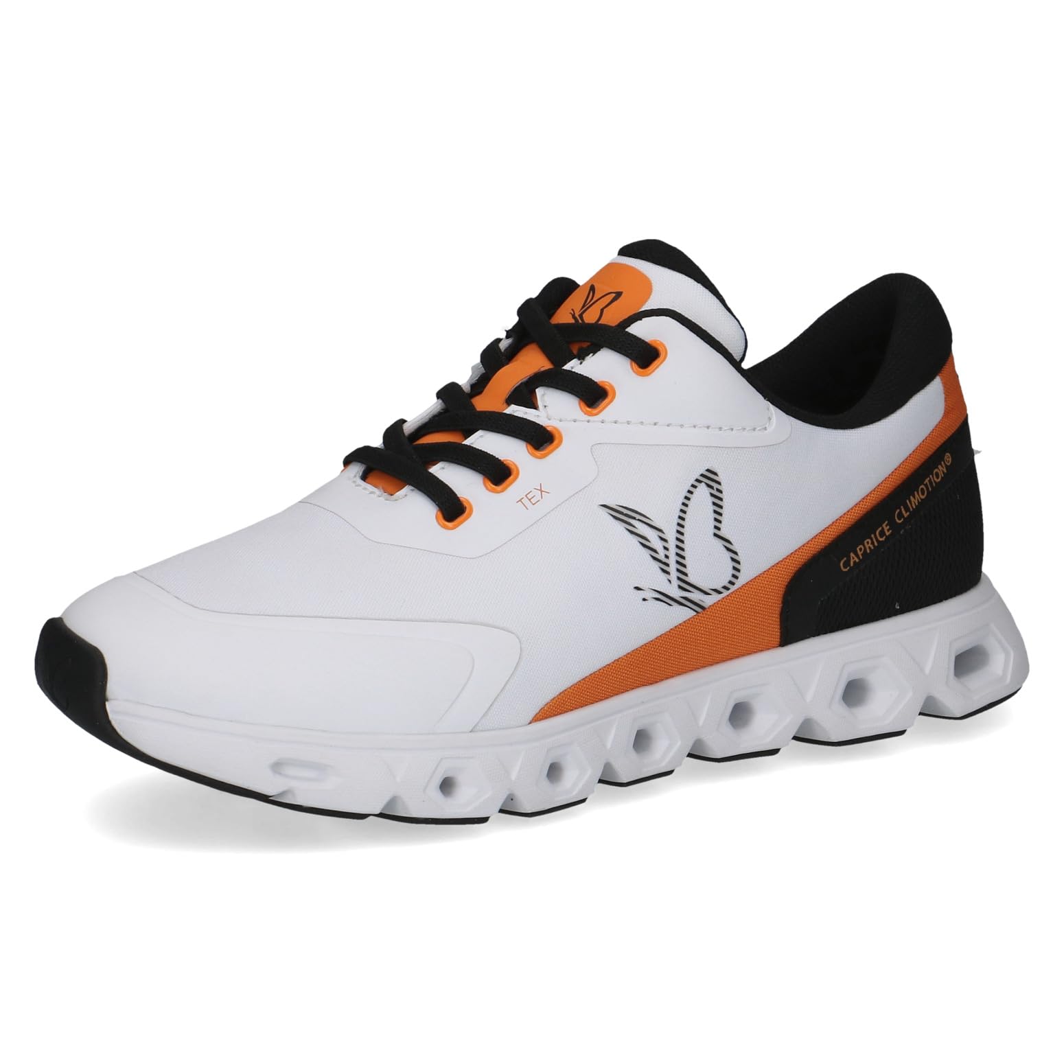 CAPRICE Women Sneakers Flat Sporty Vegan, White (White/Orange), 6.5 UK
