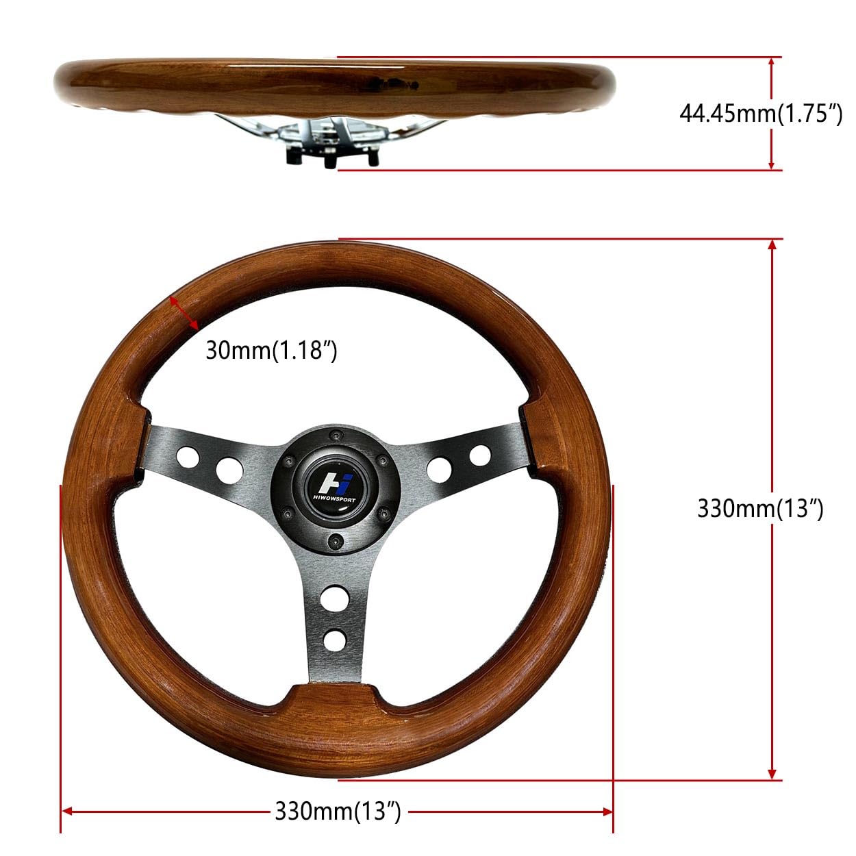 NRG Classic Wood Grain Steering Wheel (350mm) White Grip W/Chrome Gold 3-Spoke Center, ST-015CG - View #9