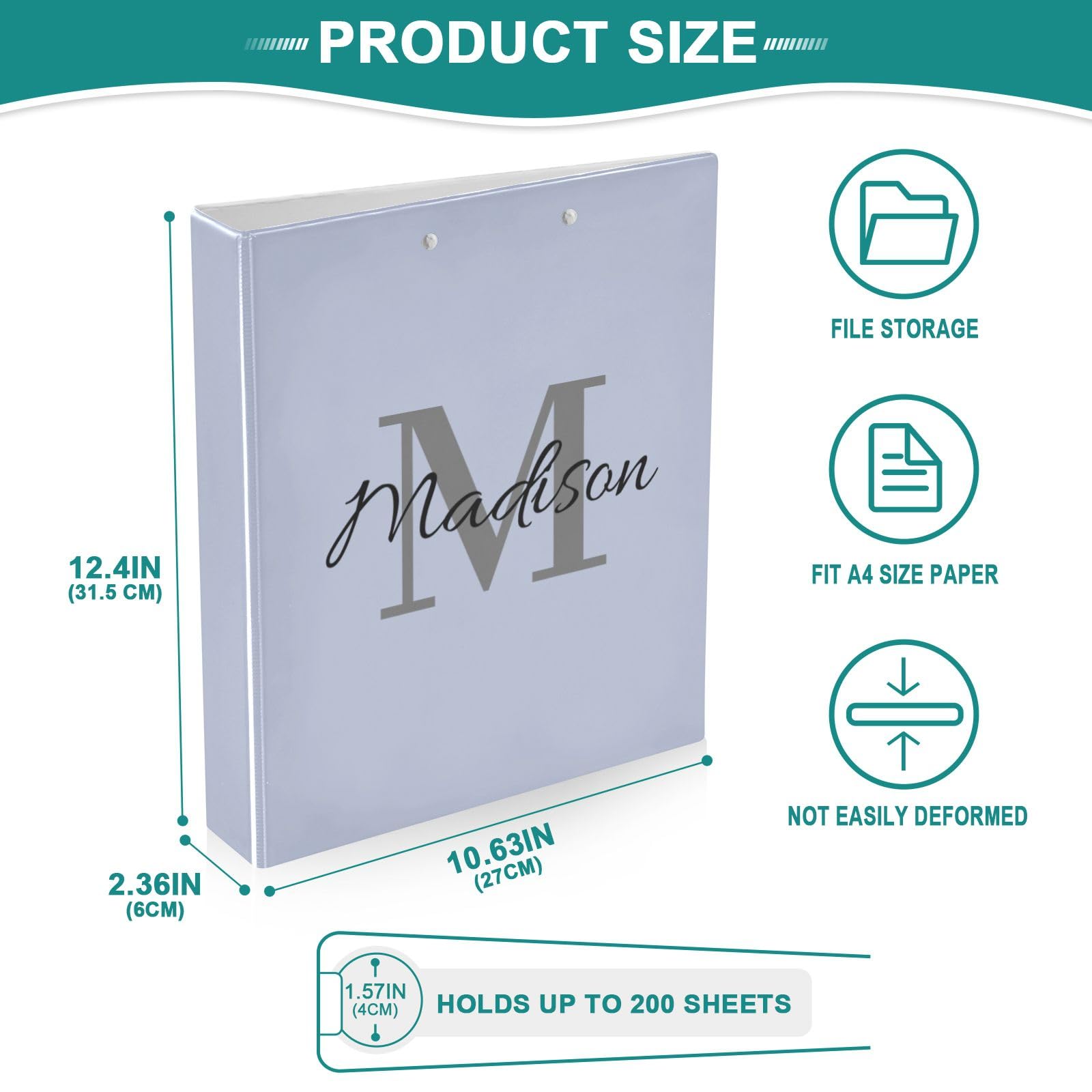 Raccoglitore personalizzato a 3 anelli da 3,8 cm con nome, raccoglitore a tre anelli decorativo personalizzato per quaderni contiene 200 fogli per forniture scolastiche e ufficio, regalo