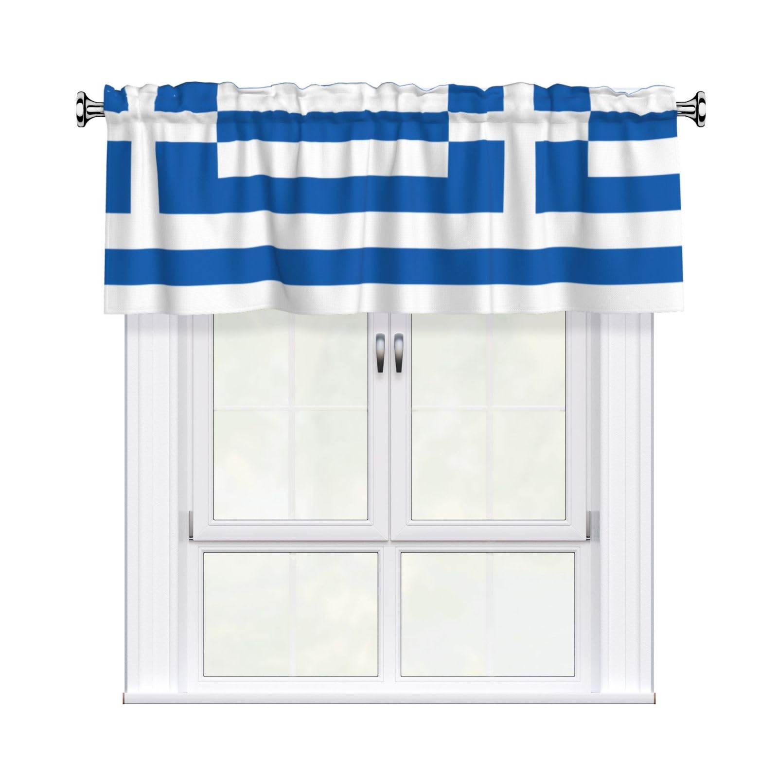 HJFCZH WHJSSF Greek flag Prints 54x18in Curtain Valance - Peach Skin Polyester Kitchen Cover with Light Filtering Floral & 3" Rod Pocket