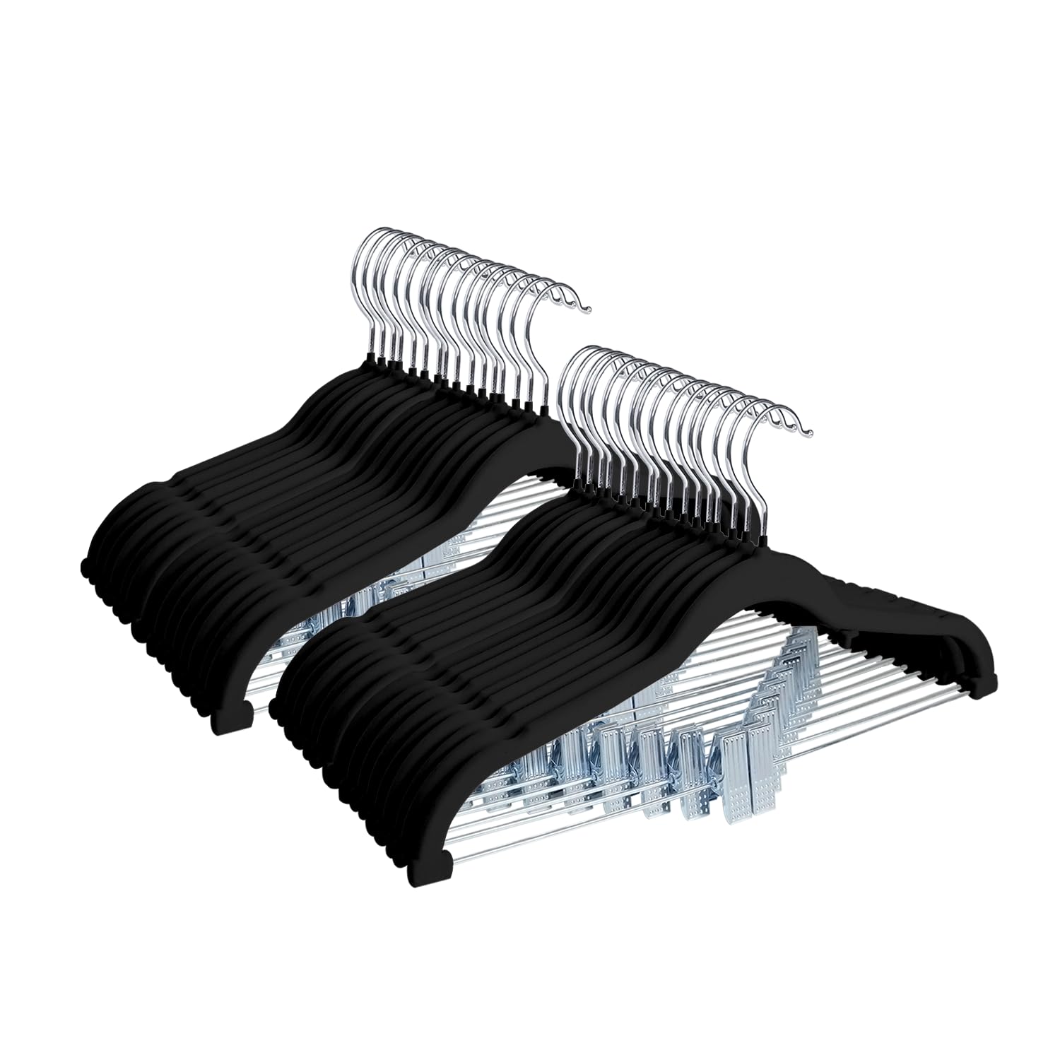 ManGotree Trouser Hangers with Movable Clips, Non-slip Velvet Clothes Hangers, Space-saving Skirt Hangers for Shirts Pants