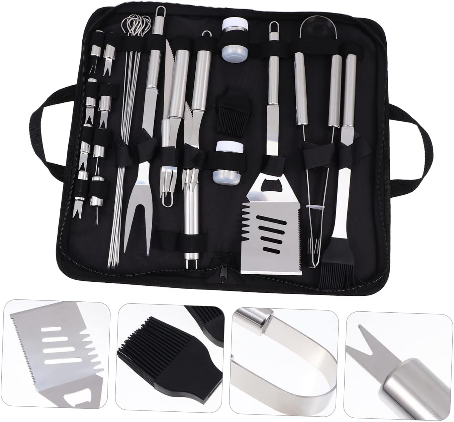 Portable BBQ Tools Set Outdoor Stainless Steel Grill Utensils Kit Oxford Cloth Bag for Camping Tailgating and Backyard Barbecues