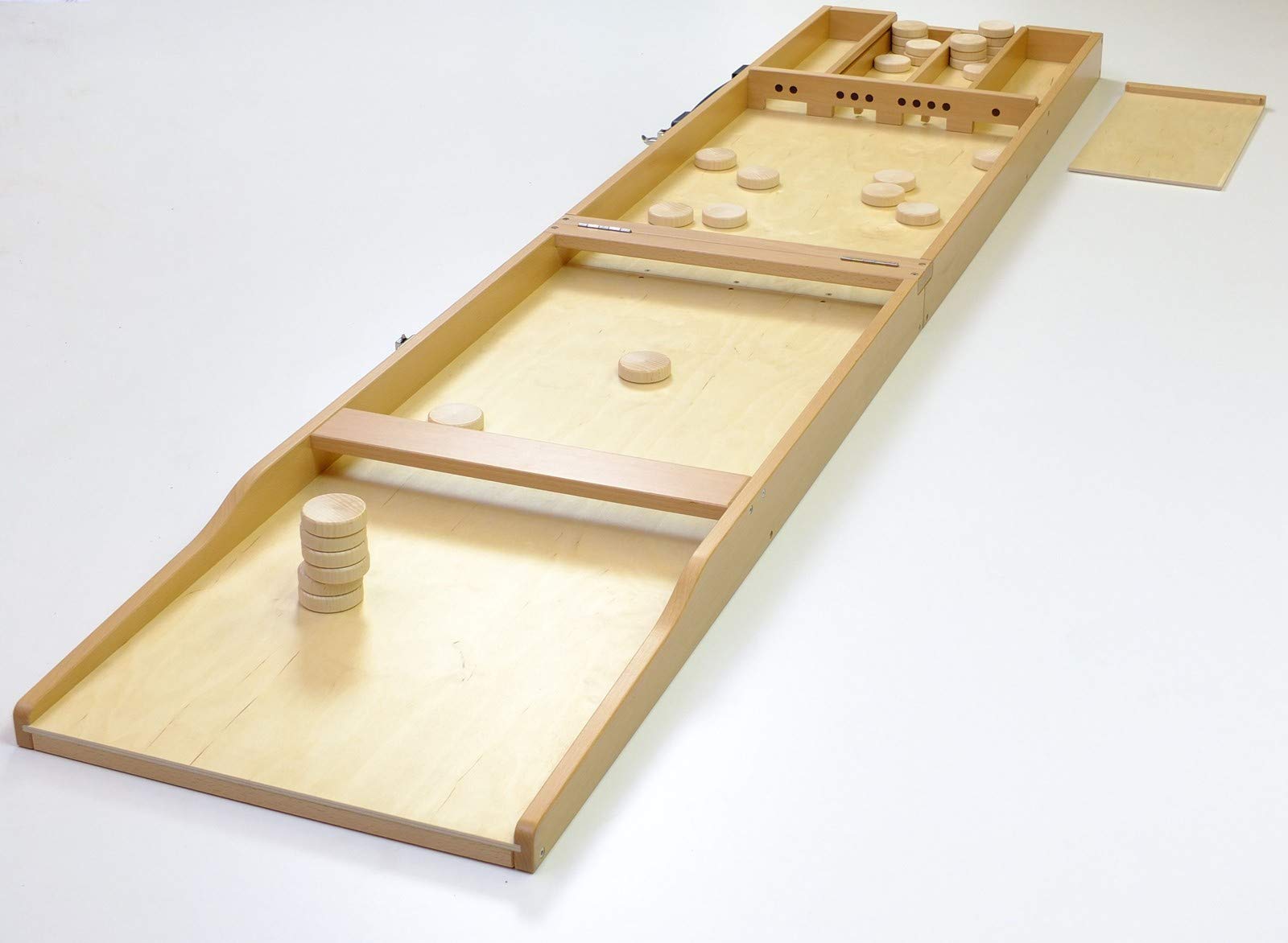 Shuffelboard faltbar/Sjoelbak opvouwbaar/Dutch Shuffleboard Foldable/Mit Offiziellen Wettkampfmaßen und mit 30 hohlgeschliffenen Spielsteinen/Made in Germany