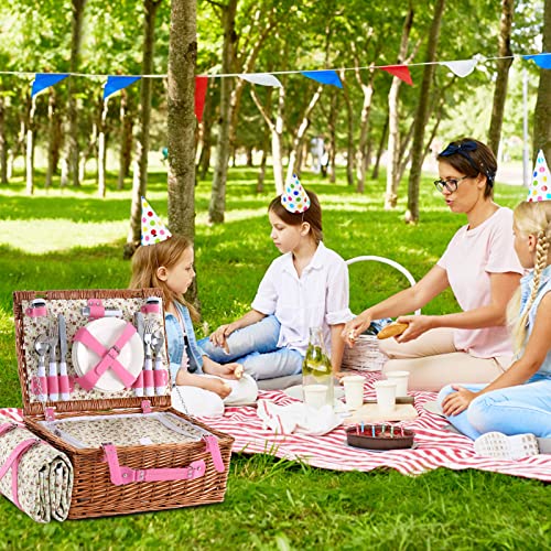 Hybdamai Willow Picnic Basket Set For 4 Persons With Waterproof Picnic Blanket, Large Wicker Picnic Basket For Camping, Outdoors, Valentine's Day, Christmas, Thanksgiving, Birthday (Rose Flower) #TOP6