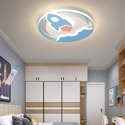 Miniatura 6 de NERDOH Lámpara de techo LED para niños diseño de cohete lámpara de techo de acrílico de dibujos animados regulable con lámpara de control remoto