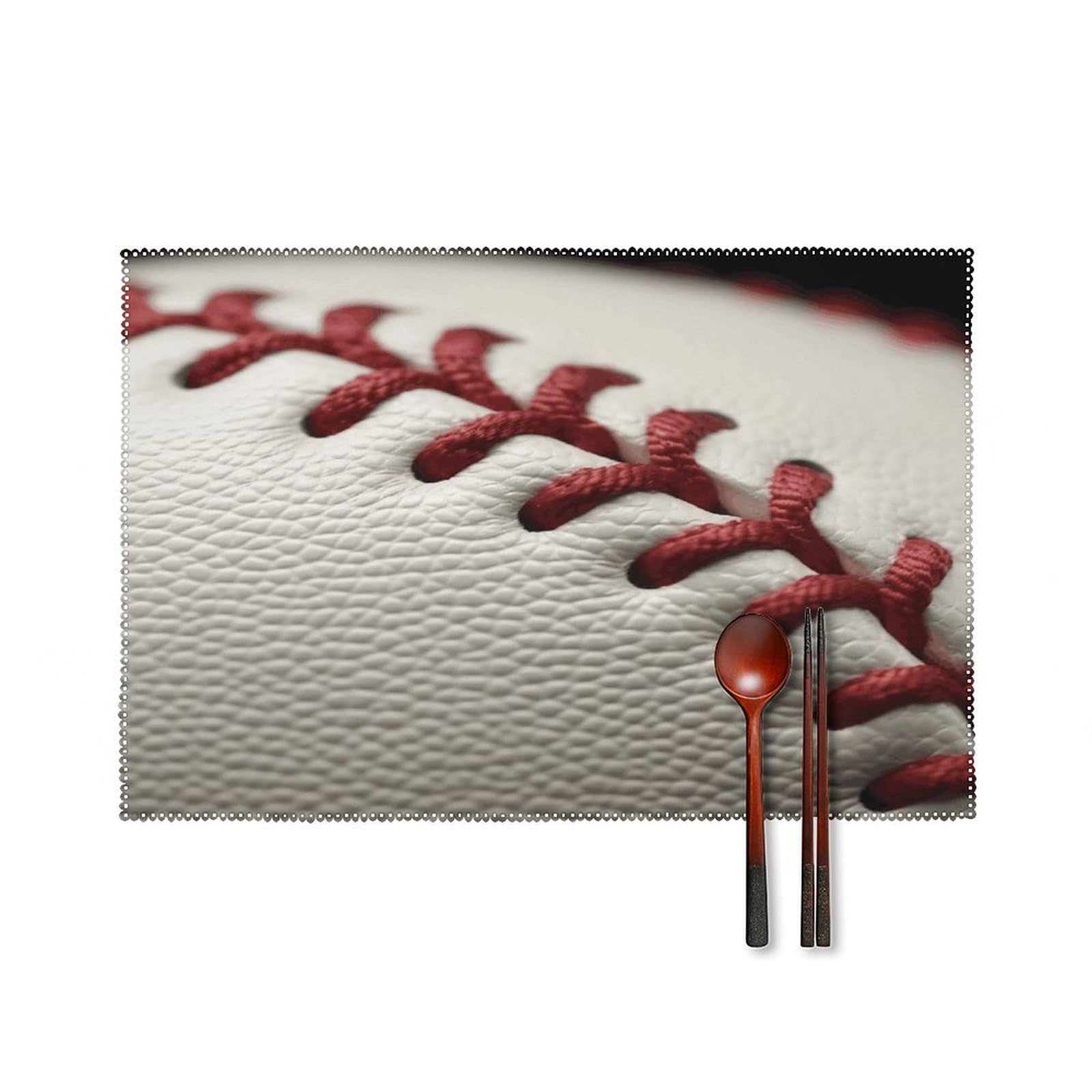 Baseball Lace Close Up Placemats Set of 4 Canvas Washable Cloth Place Mats Wipeable Heat Resistant Table Mats Elegant Cloth Placemat for Kitchen Dinning Party Table Decor 12" X 18"