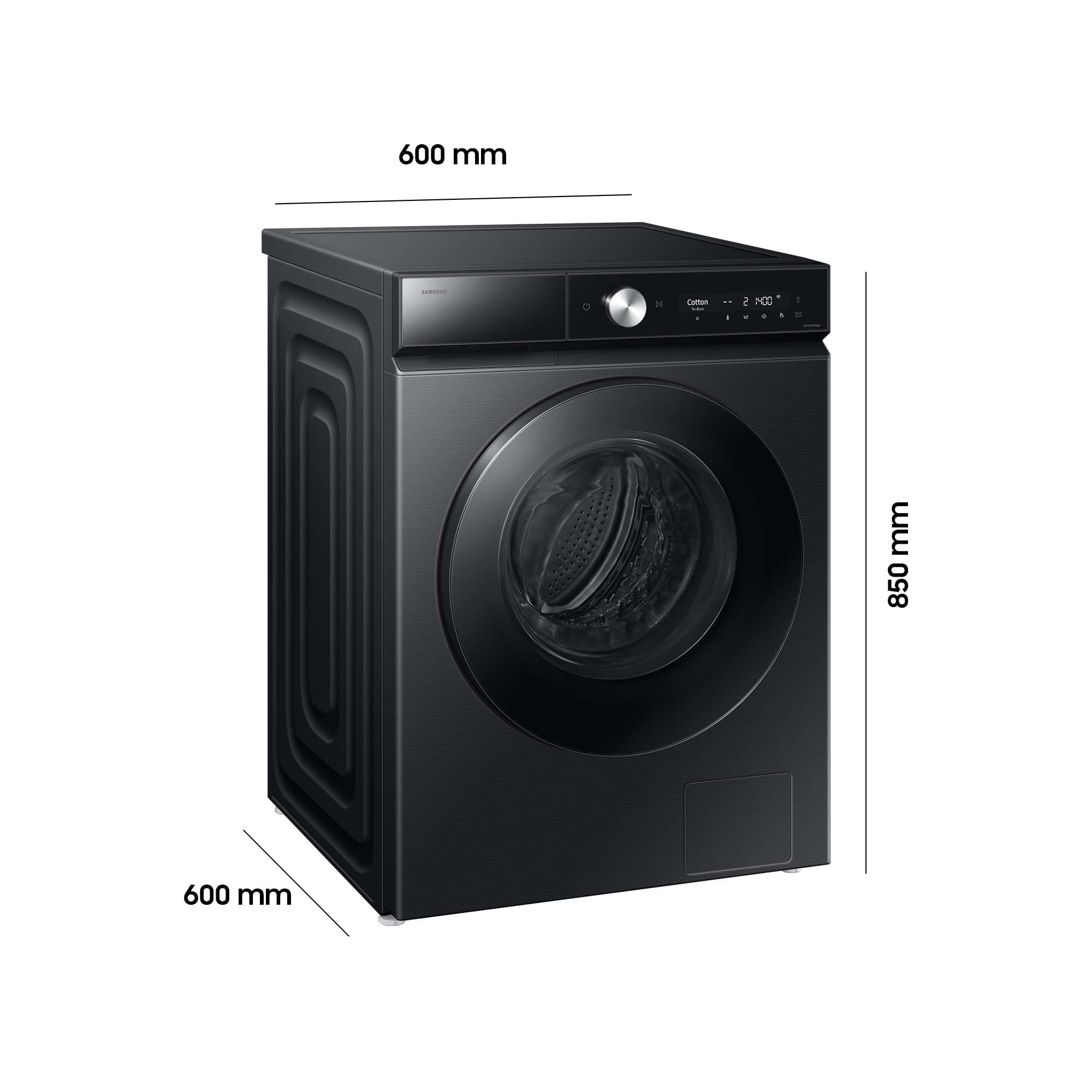 Samsung WD90DB8B85GBU2 Bespoke AI Waschtrockner, 9+6 kg, EEK: D/A (-10%), Waschmaschine und Trockner in einem, QuickDrive, AI Ecobubble, AI Wash, SuperSpeed 39 Min. Waschprogramm, Schwarz