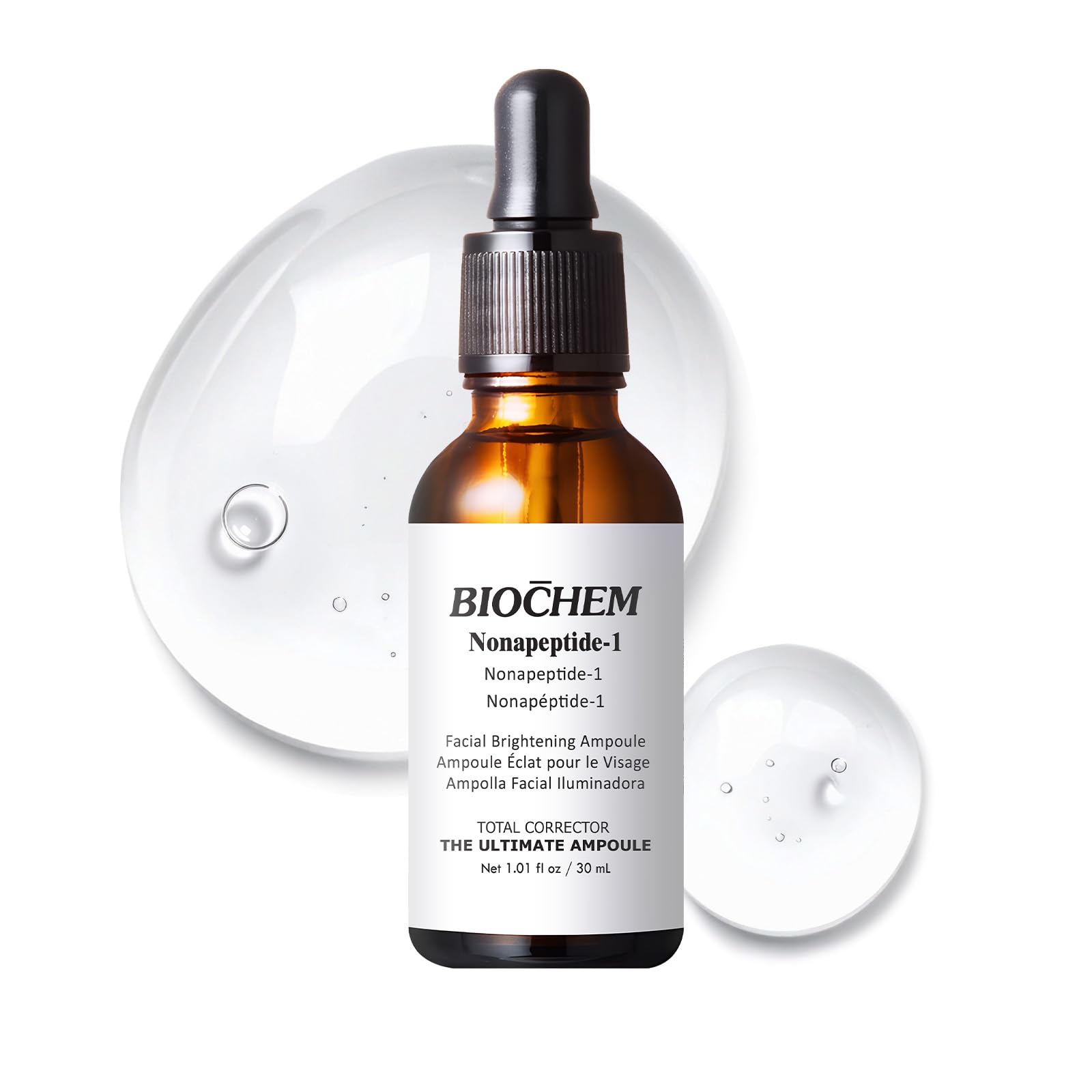BIOCHEM Nonapeptide-1 Brightening Serum–Dark Spot Corrector & Melanin Inhibitor Ampoule for Even Skin Tone & Natural Glow– Anti-Aging Peptide Treatment for Face & Neck,1.01 fl oz/30 mL