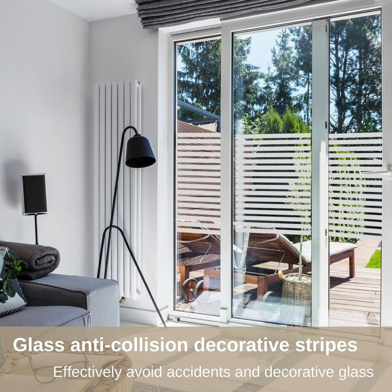 Image of Window Glass Film for Privacy, Self Adhesive Window Sticker, Sun Blocking Sticker Frosted Glass Film for Windows, bathrooms, Office Cabins, Living Rooms - Frosted Striped, 12 X 96 Inchs