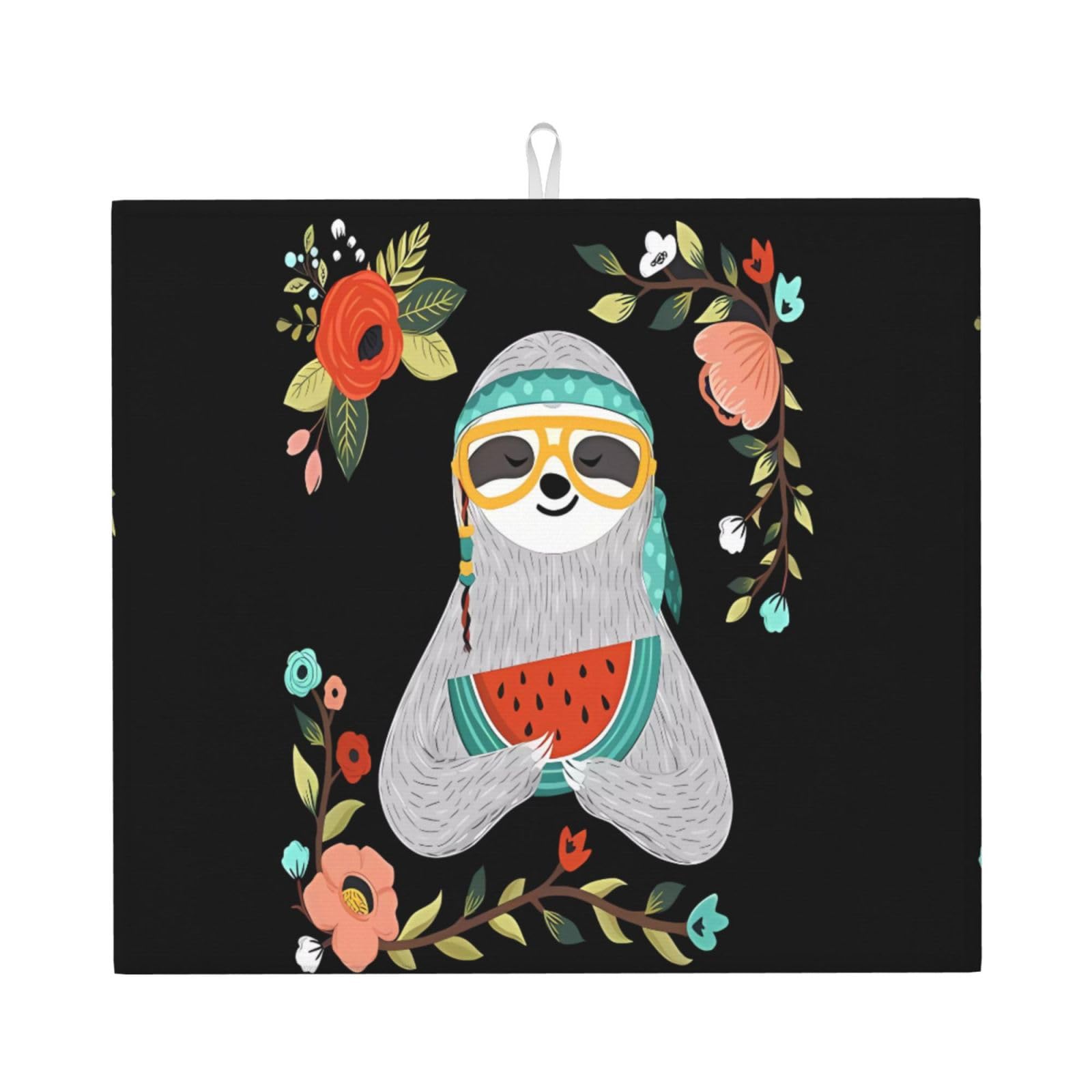HJFCZH Cute Sloth Prints Kitchen Drying Mat – Absorbent Microfiber Throw for Dishes, Non-Slip Counter Cover, Quick-Drying Layer with Fade-Resistant Print