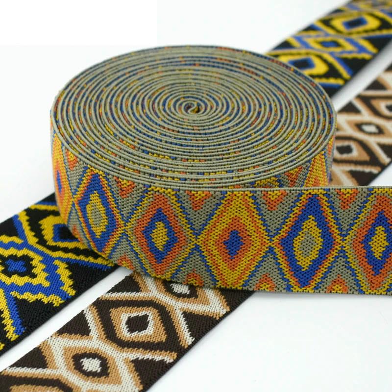 Bandas elásticas de jacquard étnicas de 2, 5 y 10 metros (25, 40 y 50 mm) para cintura de pantalones, cinta elástica para ropa, accesorios de costura DIY - Café - 50 mm - 10 metros