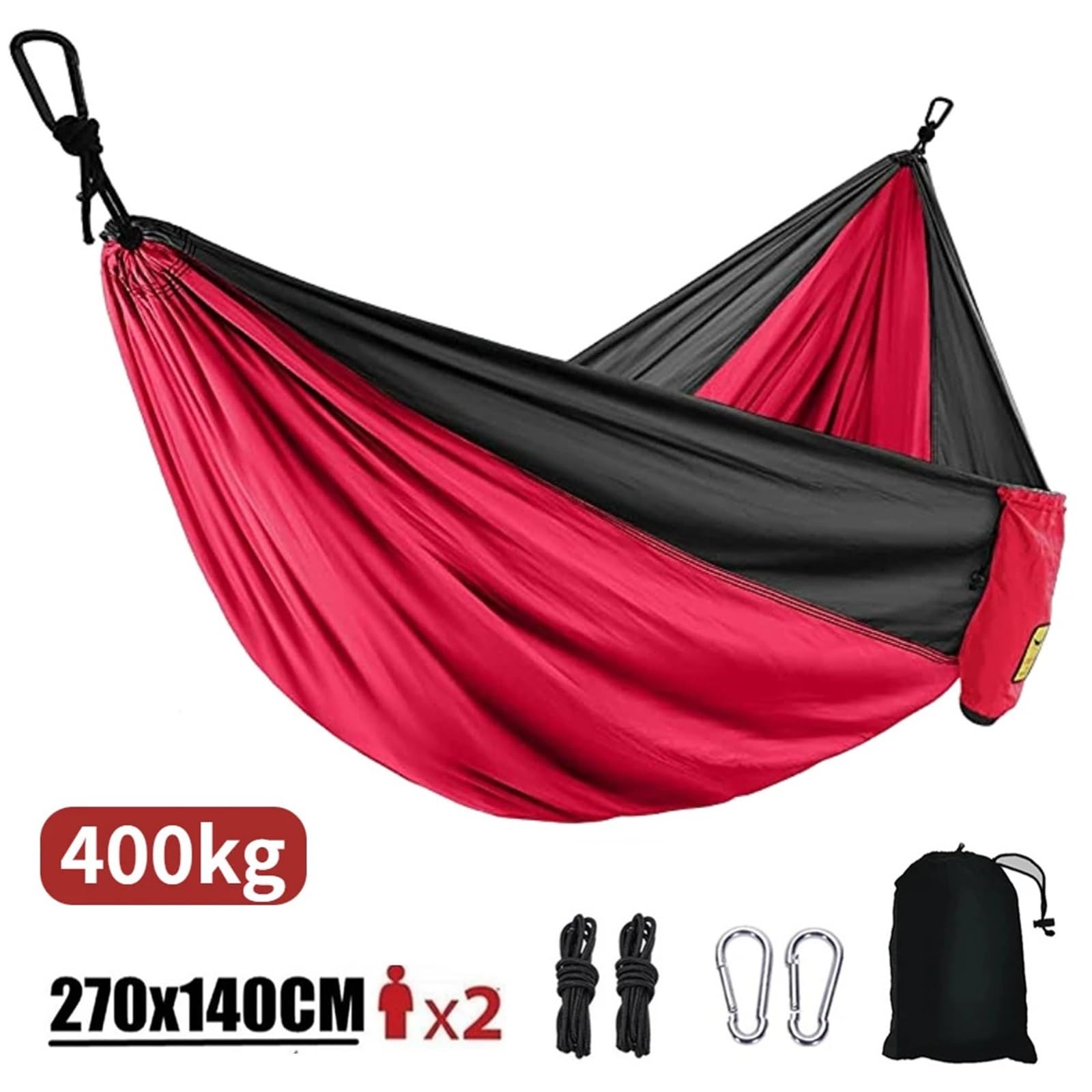 Amaca portatile 270 x 140 cm – Tessuto paracadute in nylon, misura singola e doppia, leggera, attrezzatura da campeggio ed escursionismo, perfetta per rilassarsi in giardino (blu)