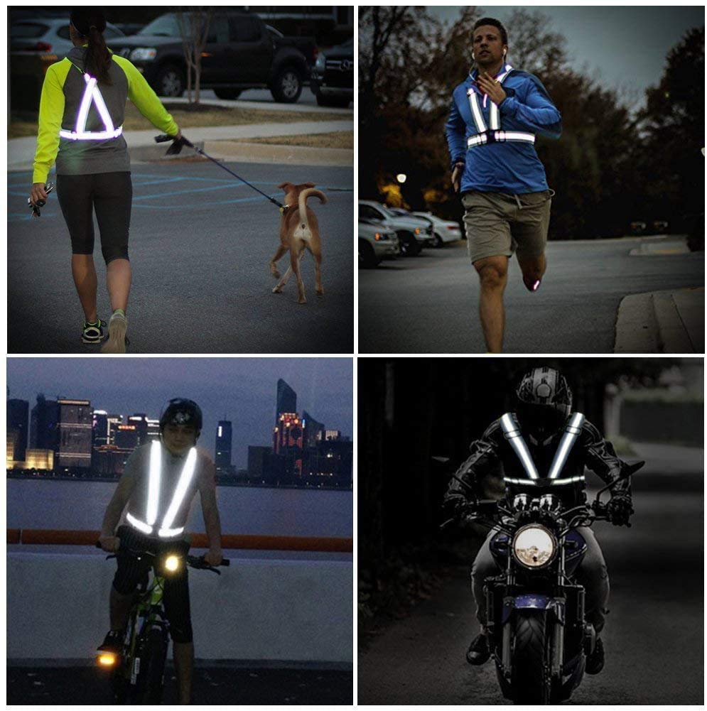 Gilet da corsa riflettente, confezione da 3, gilet di sicurezza regolabile ad alta visibilità, cinghie riflettenti