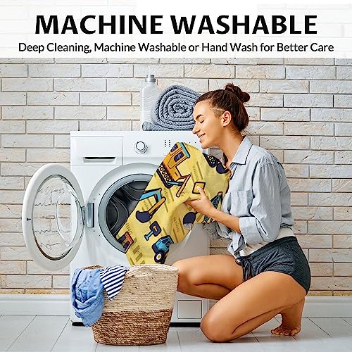 Construction Truck Blanket Gifts - 60x80 Inches Funny Throw Blanket for Boys & Kids - Yellow Soft Fuzzy Excavator Blankets for Bed, Couch & Living Room
