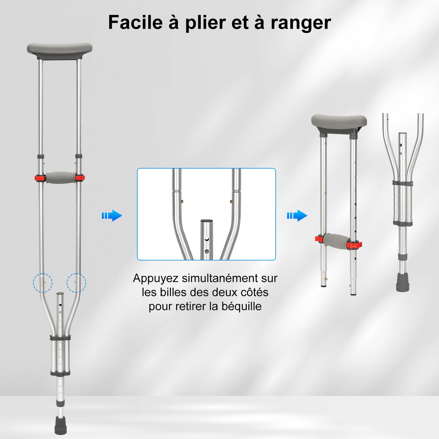 supregear Béquilles Sous les Aisselles, 1 Paire Béquilles Universelles en Aluminium Léger pour Personnes Âgées, Adultes et Adolescents, Béquilles d’Avant-bras Réglables avec Coussinets Souple