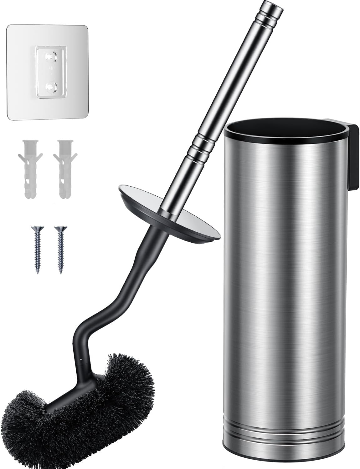 HAMITOR Edelstahl Klobürste Set: Toilettenbürste mit Wandmontage Ohne Bohren, WC Bürste für Tiefenreinigung unter dem Rand mit Schnell trocknendem & Abtropf-Halter, Langer Griff