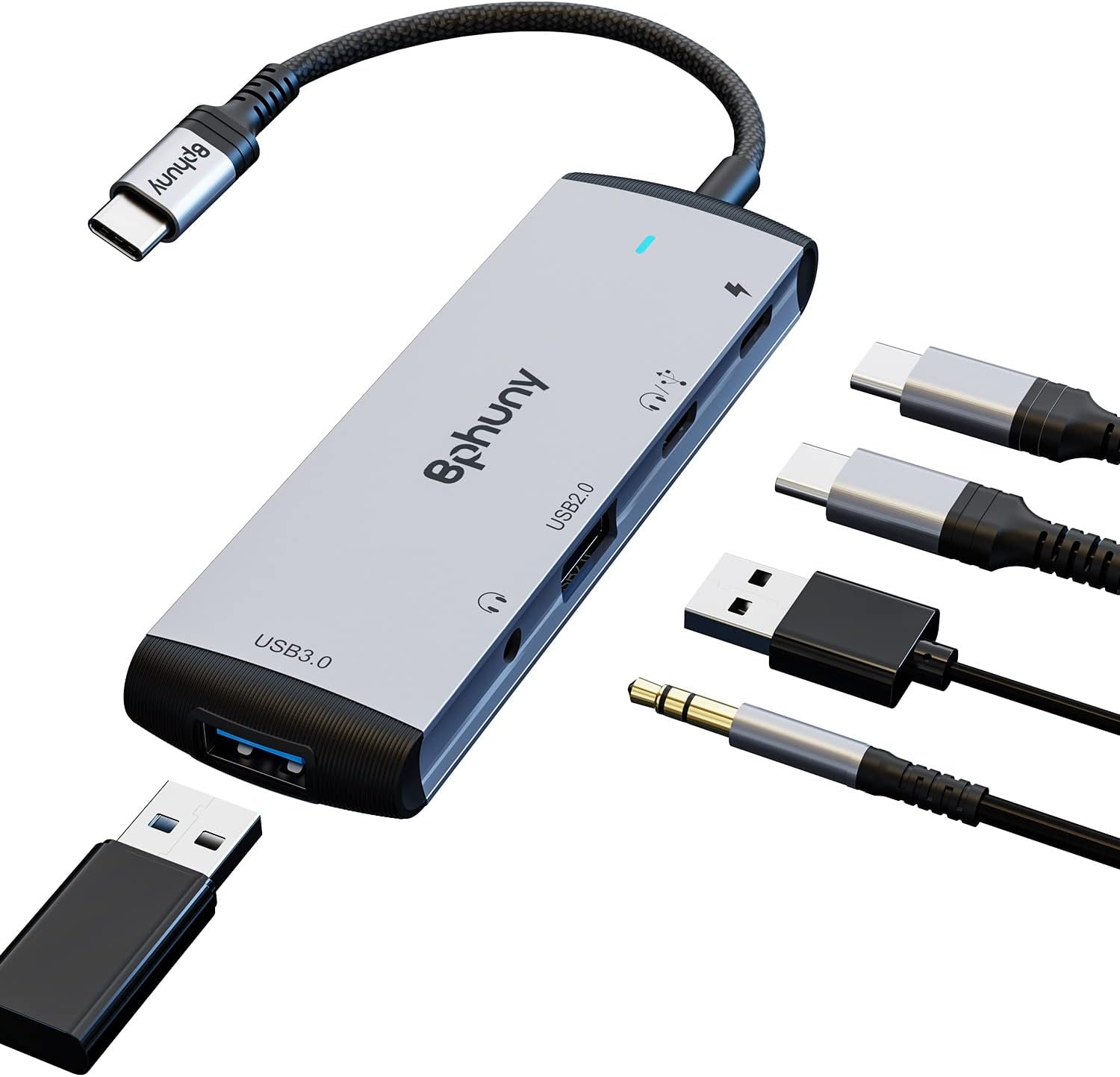 USBC 3.5mm Aux HUB Bphuny 5in1 TypC Hub Adapter mit USB 3.0/USB 2.0