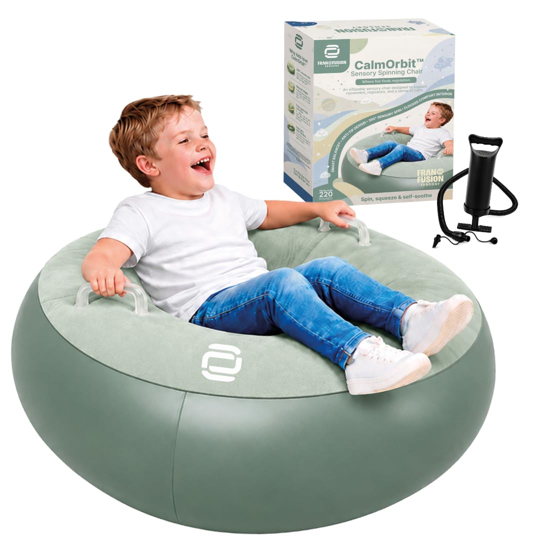 CalmOrbit Inflatable Sensory Spinning Chair for Kids, Sensory Toys for Kids with Autism &amp; ADHD, Giftable 360 Spin Rocking Chair, Kids Sensory Chair, Autism Sensory Products for body coordination.
