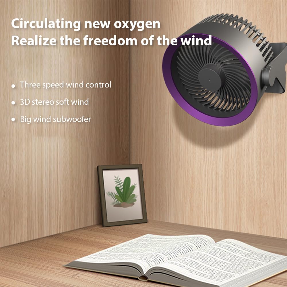 Ventilatore da tavolo elettrico senza fili portatile silenzioso con circolazione d'aria a 3 velocità per casa, ufficio, camera da letto, dormitorio, viaggi, campeggio, raffreddamento a soffitto a