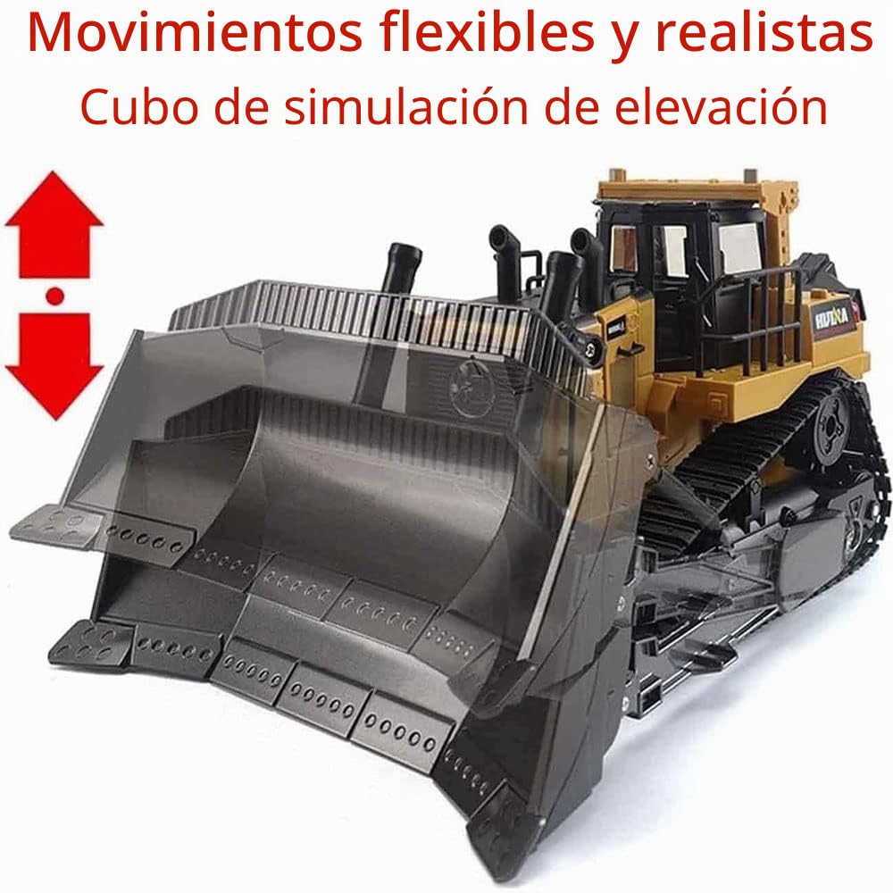 Genérico 1:16 Camión Teledirigido Bulldozer De Servicio Pesado, Rotación De 360 Grados, Pistas Simuladas Y Cubos De Automóviles, Faros Led