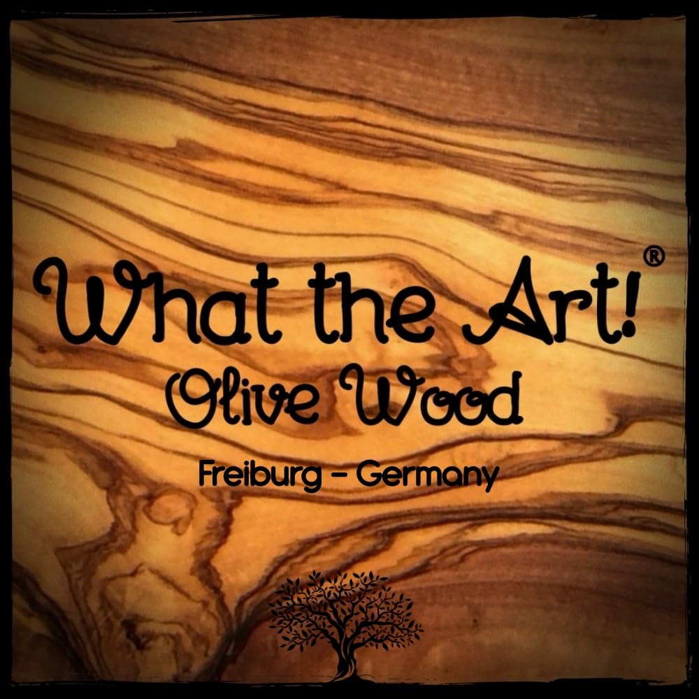What the Art!® Olive Wood «Karo» L | Tagliere in legno d'ulivo + ciotola per salse + regalo | 35 x 16 x 2 cm