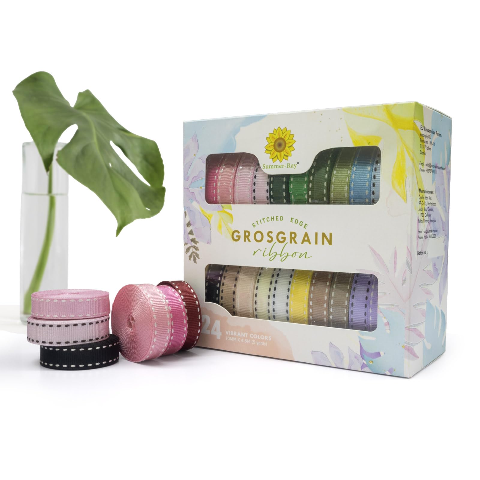 Lot de 24 rouleaux de ruban gros-grain - Bords cousus multicolores - 10 mm de large - Ruban artisanal pour couture, emballage cadeau, nœuds pour cheveux et projets de bricolage