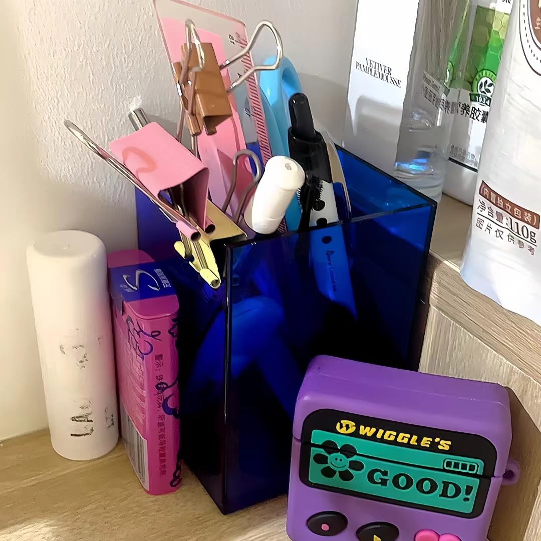 Portalápices estético para Escritorio, Bonito Organizador de Pinceles de Maquillaje de acrílico, Suministros de Oficina, decoración de cubículos