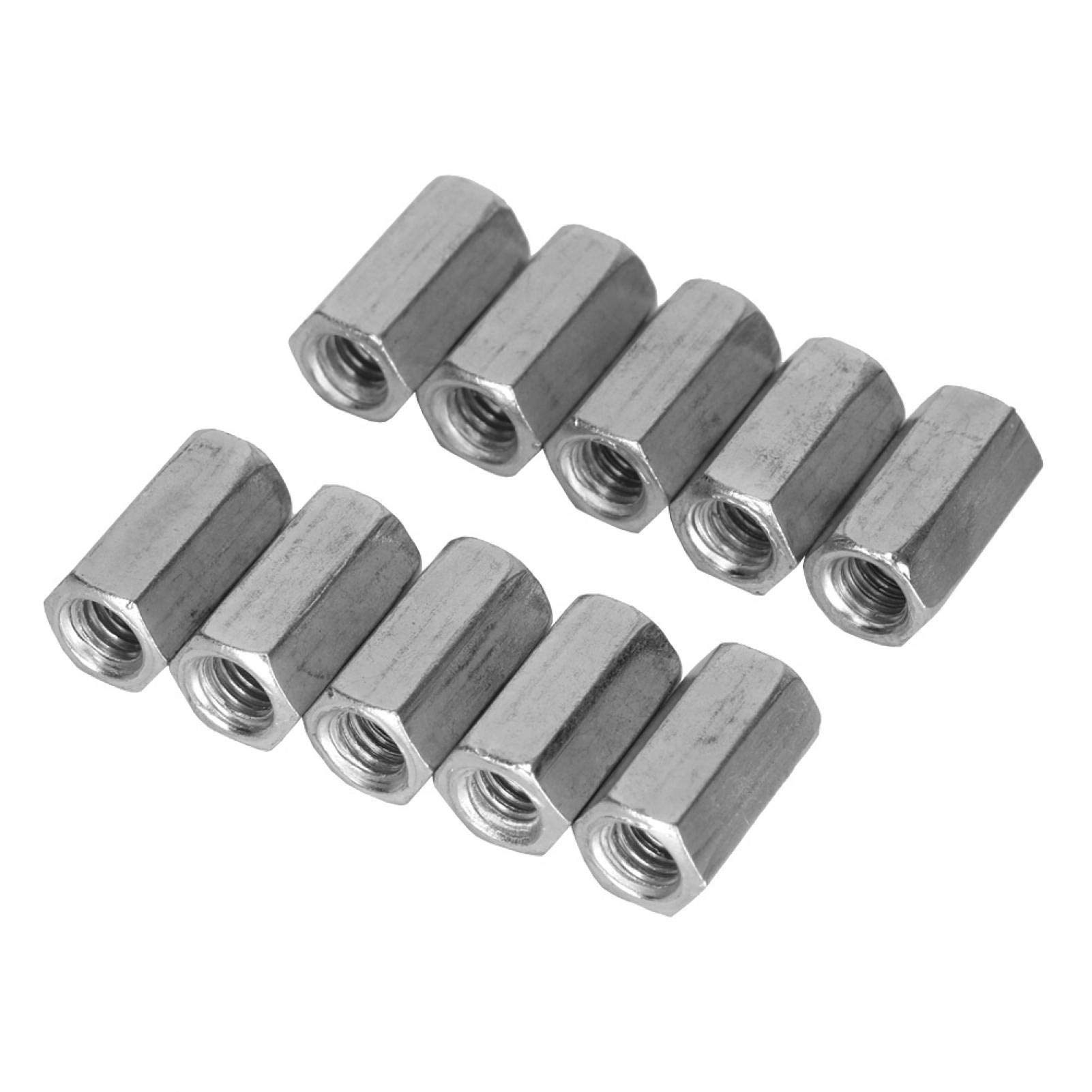 10pcs M6 Carbon Steel Long Hex Coupling Nut Female Thread Straight