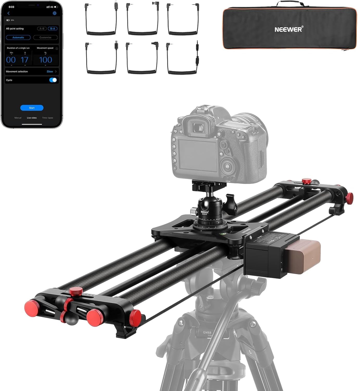 NEEWER Deslizador de cámara motorizado de 80 cm, Deslizador de riel de Fibra de Carbono DSLR con Control de aplicación, batería F750 de 4400 mAh para fotografía de lapso de Tiempo, soporta Modo de