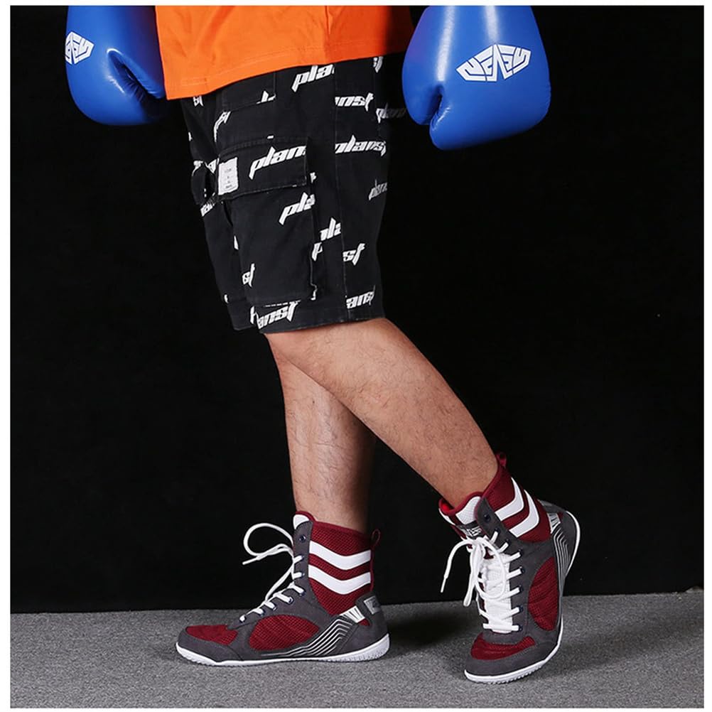 Scarpe da Wrestling per Ragazzi e Ragazze Unisex, Stivaletti Leggeri in Mesh Traspirante, Barefoot, Antiscivolo, con Caviglia Alta.,Rosso,44 EU