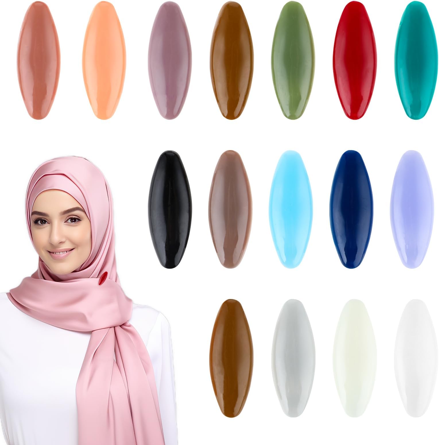 Ouligay 16Pcs Hijab Scarf Pins Brooch Plastic Safety Locking Baby Clothes Decoration for Women Muslim Girls