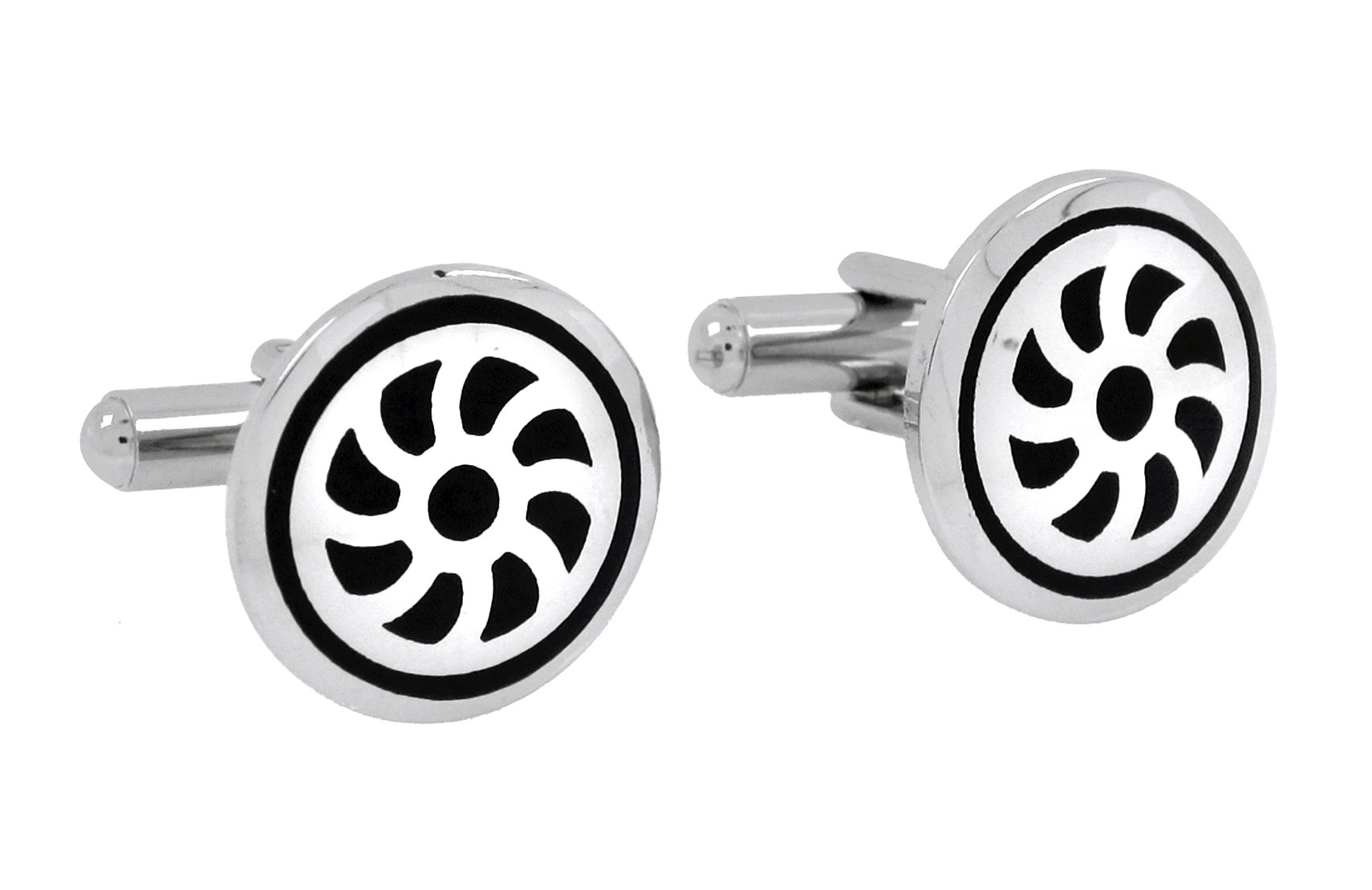 Wheel Black Round Rhodium Office Corporate Formal Party French Cufflink Pair Men Shirt Suit Blazer In Gift Box-image-20
