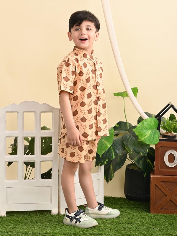 Image of superminis Baby Boys Cotton Printed Shirt and Nikkar /Shorts Coordinated Set