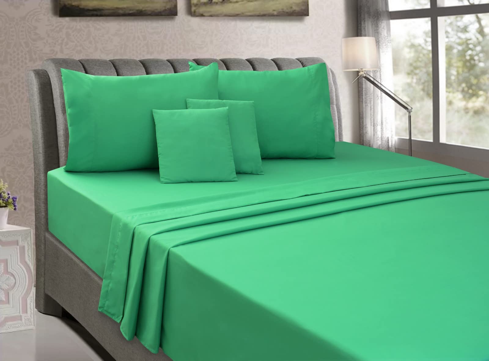 Firdous Bed Sheet Set Queen Size Soft Microfiber Super Queen Bed Sheets Set Luxury Hotel Style Queen 4 Pieces Set Flat Sheet, Fitted Sheet 16” Deep Pockets 2 Pillowcases 2 Extra Cushion Covers