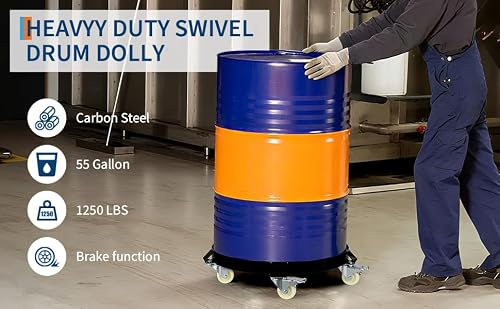 Garvee Hulajnoga beczkowa, okrągła deska na kółkach z metalu, Ø 64 cm, 190 l, wózek transportowy do 1000 kg, do beczek, doniczek, parasoli przeciwsłonecznych i wiader, z 5 uniwersalnymi kółkami