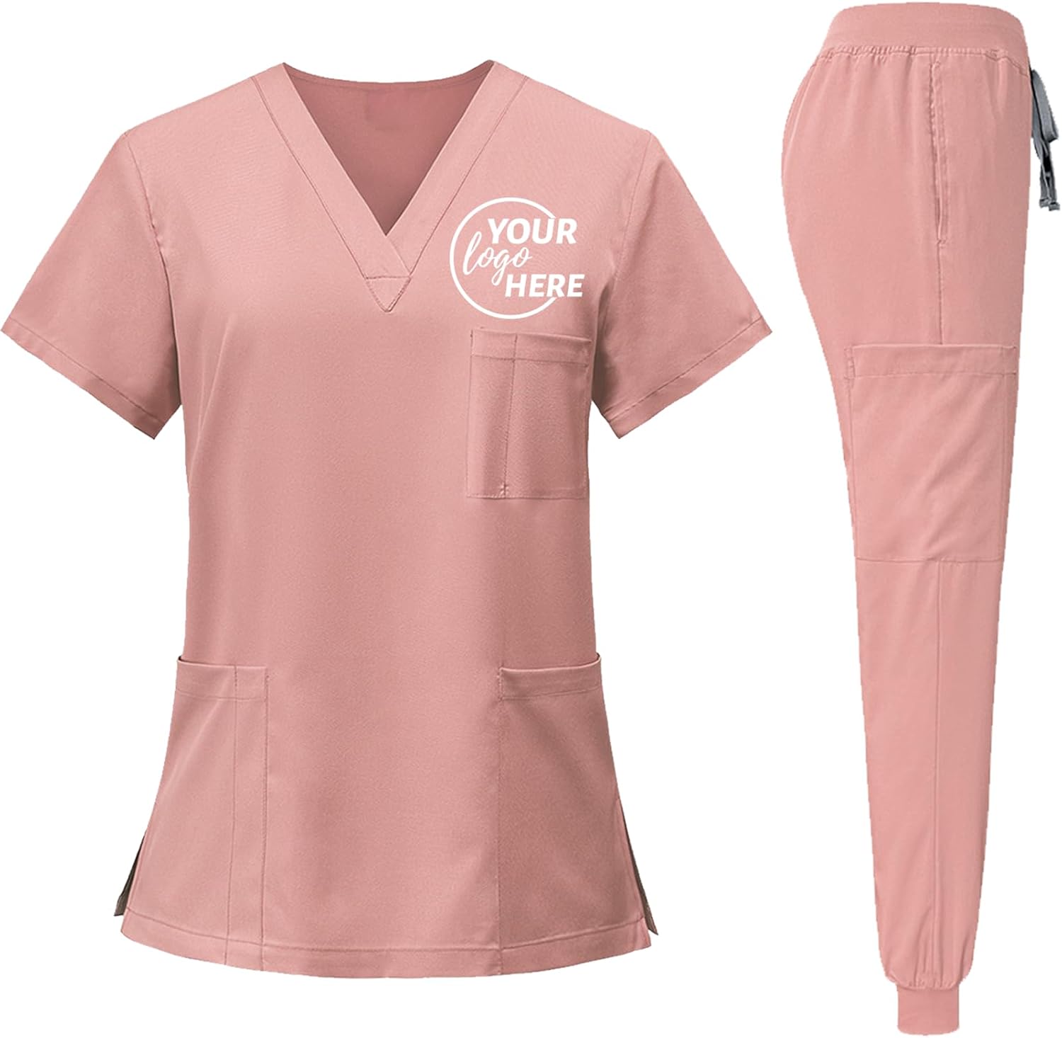 Custom Scrubs Set for Women Medical V-Neck Top & Jogger Pants Personalized Athletic Nursing Esthetician Uniform