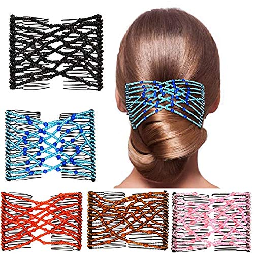 Magic Hair Clips, Hairclips for Women, Girl, Ladies, Magic Hair Comb, Double Comb Hair Clip, Stretch Hair Comb for Women, Girl, Ladies-5 PCS