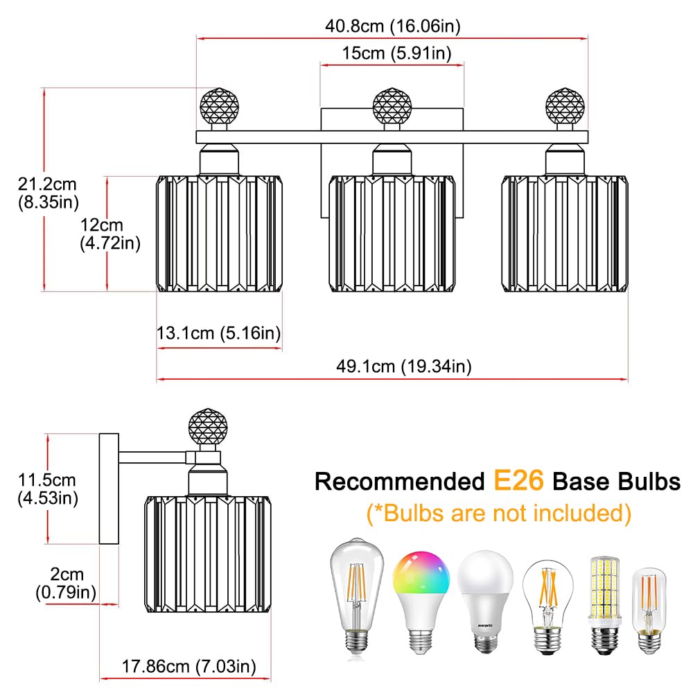 Moderna lámpara de tocador de baño de cristal, 3 luces, accesorios de iluminación cromados sobre el espejo, lámparas de pared vintage de baño, lámparas de pared de cristal para baño, sala de estar 7