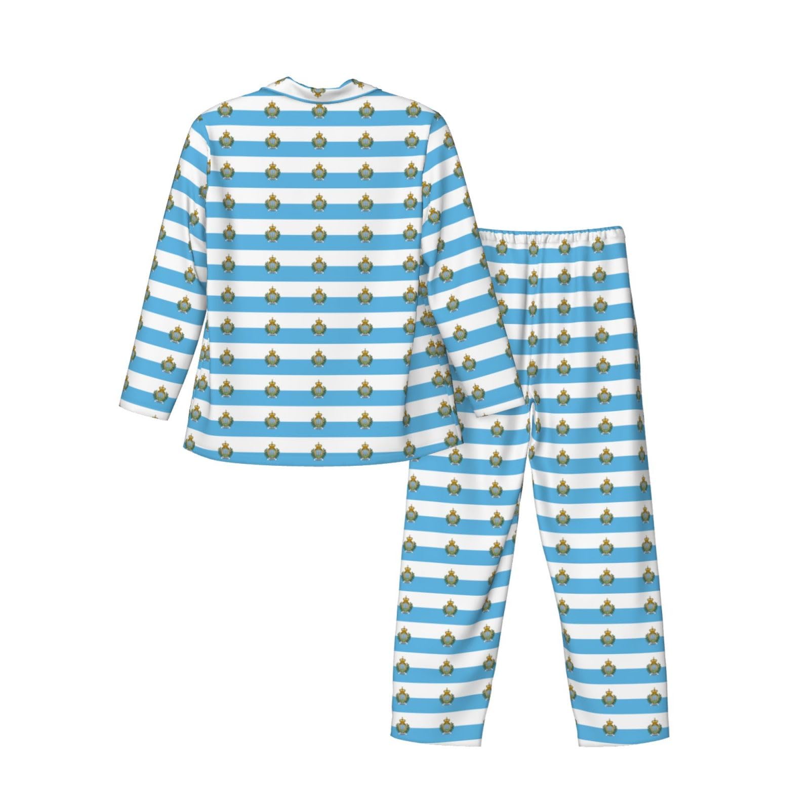Bandiera di San Marino Stampa Uomo Manica Lunga Pigiama Set Due Pezzi Vestito Traspirante Accogliente Weekend Loungewear