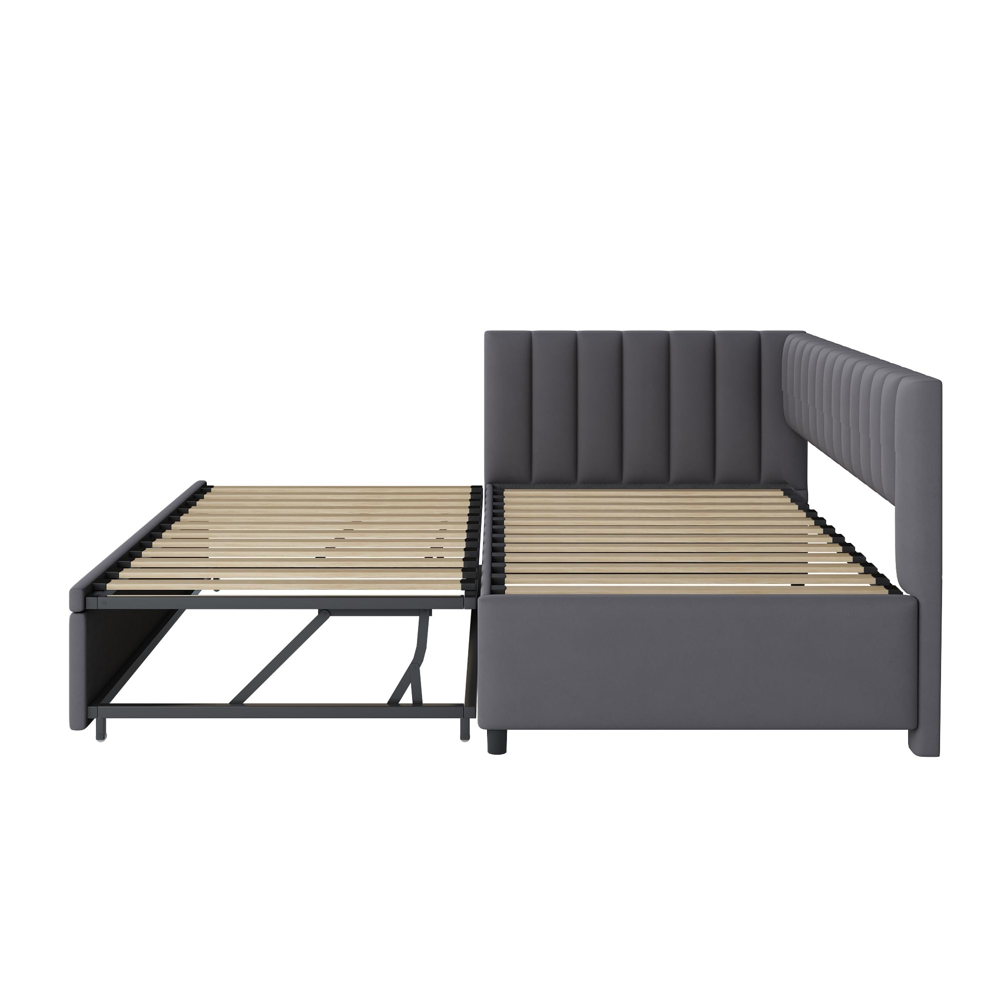 Polsterbett Ausziehbares Schlafsofa 90/180 x 200 cm mit Lattenrosten, Tagesbett Samtstoff Bett Bettgestell Bettsofa Gästebett, Einzelbett/Doppelbett Samtstoff (Dunkelgrau)