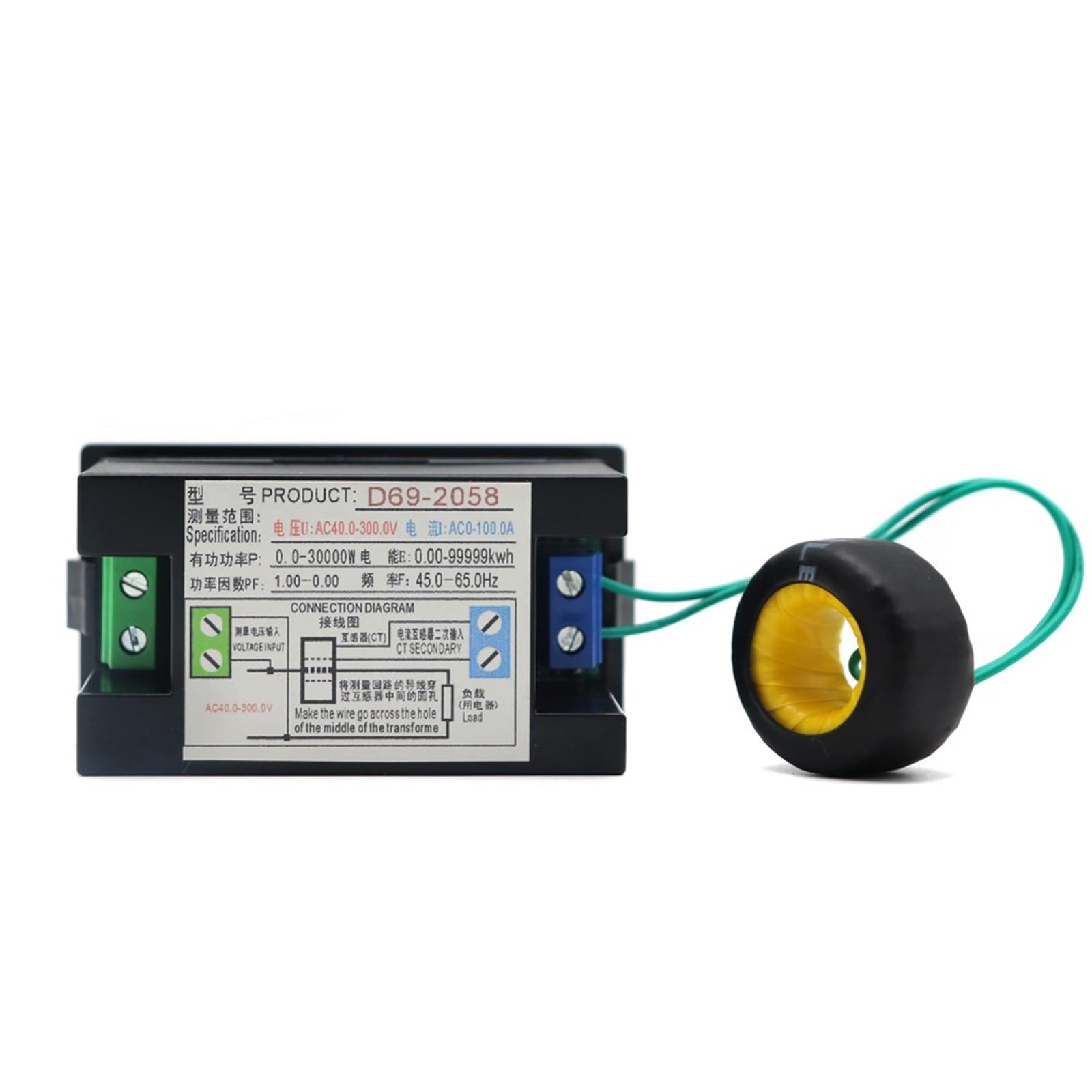 D69-2058 Voltímetro Amperímetro de Corriente Factor de Potencia Energía eléctrica Medidor de frecuencia Panel Digital Vatímetro Volt AMP (Size : AC 40-300V)