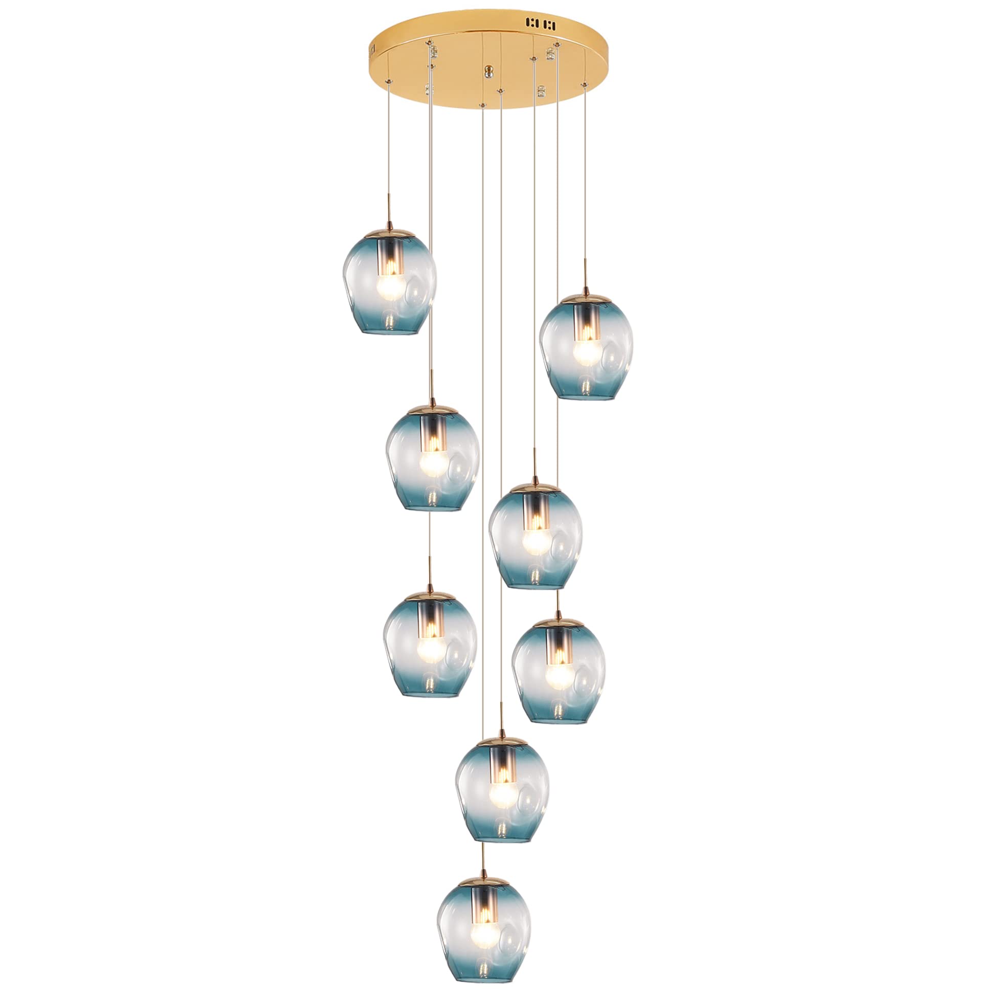 HYJAUSXB Pendant Lamp Modern 8-Light Glass Chandeliers Raindrop Hand Blow Shade Dome Flush Mount Chandelier Fixture for Foyer Entryway Stairwell