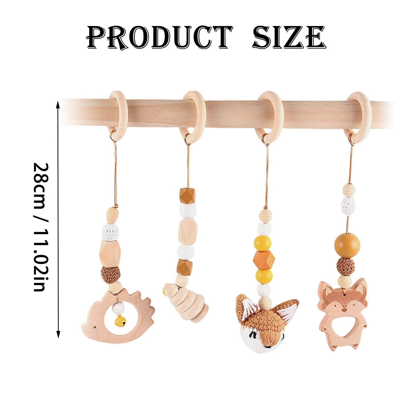 4 Pezzi Palestrina Neonato Montessori, Palestrina Neonato Legno, Giochi per Passeggino da Appendere, Baby Gym con Ciondolo in Legno, per Il Gioco e Il Fitness dei Bambini (Marrone)