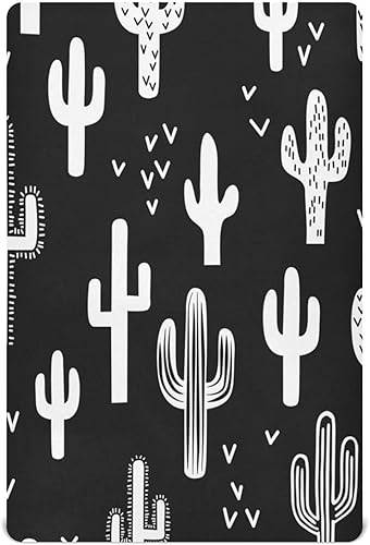 Sábanas para cuna de cactus en blanco y negro, sábanas ajustables elásticas para cuna para niños y niñas, sábana unisex acogedora para cuna de bebé,