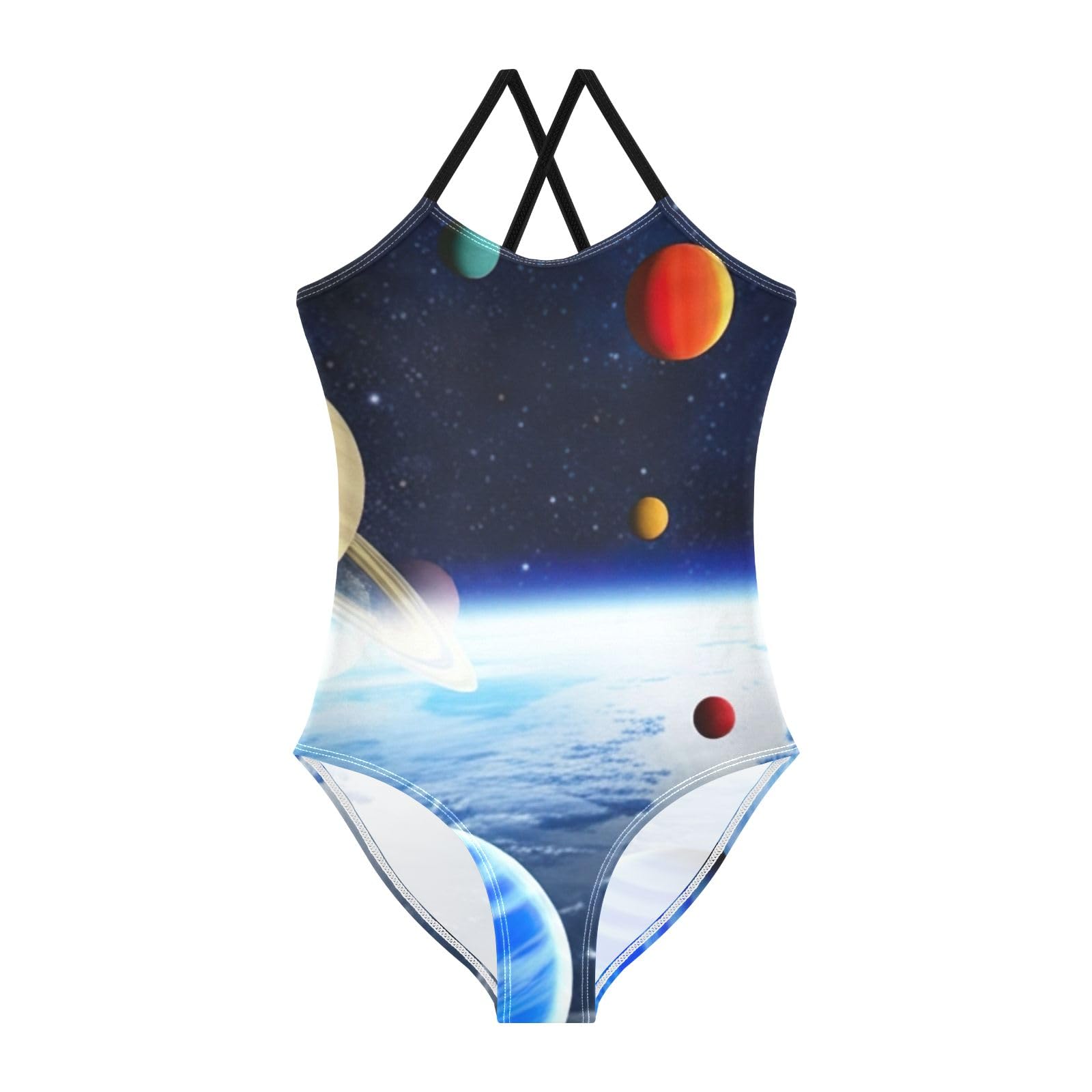 CHIFIGNO Planets Stars Swimwear for Girls Quick Dry Crossback One Piece Swimming Suits with Adjustable Strap 5-6 Years