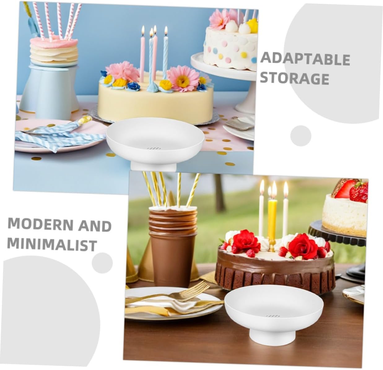 TIDTALEO 2pcs White Footed Fruit Bowl Set, Elevated round Dessert Display Stand, Snack and Candy Serving Tray for Dining Table Decor and Kitchen Organization