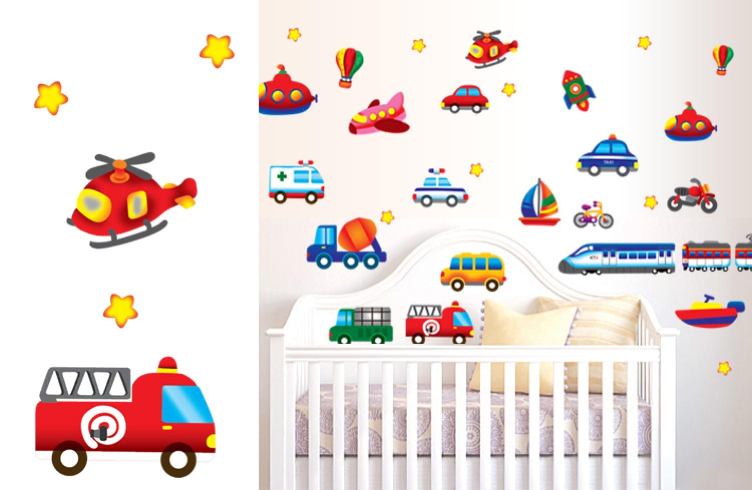 Indian Royals Cartoon Cars Train Motor Bike Ship wall Stickers for Kids, wall Stickers for Kids Room, Kids wall Stickers for Kids Room, Baby Room Decoration Items, Cartoon wall Stickers (50 * 70 CM) 2