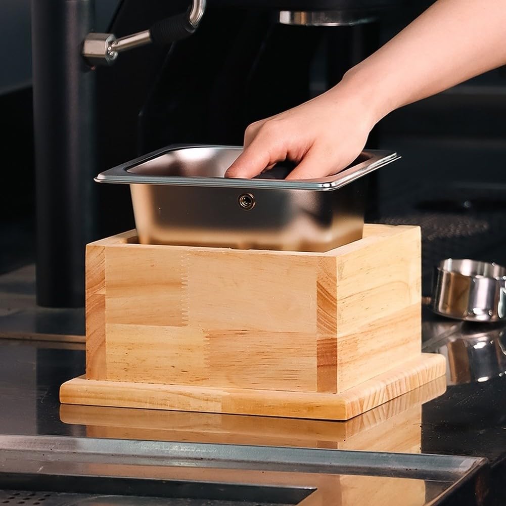 Scatola per caffè in acciaio inox con base in legno stabile (E)