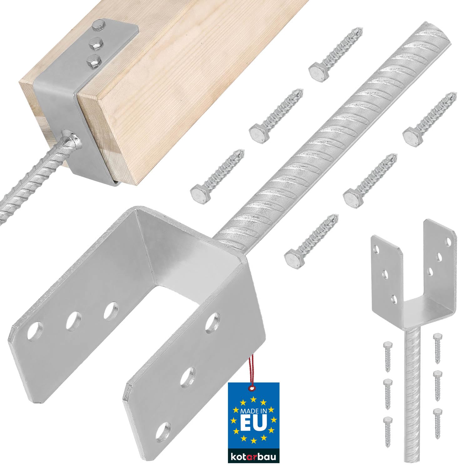 KOTARBAU® U Post Base - for Concrete - Galvanised Steel - 71 mm (2.80 Inches) - Silver - Fence Post Support - Pillar Support — image 1