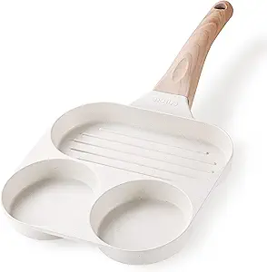 CAROTE Egg Pan Omelette Pan, 3-In-1 Divided Nonstick Grill Pan, Pancake Pan and Healthy Egg CookerSuitable for Gas Stove & Induction Cookware, White Granite